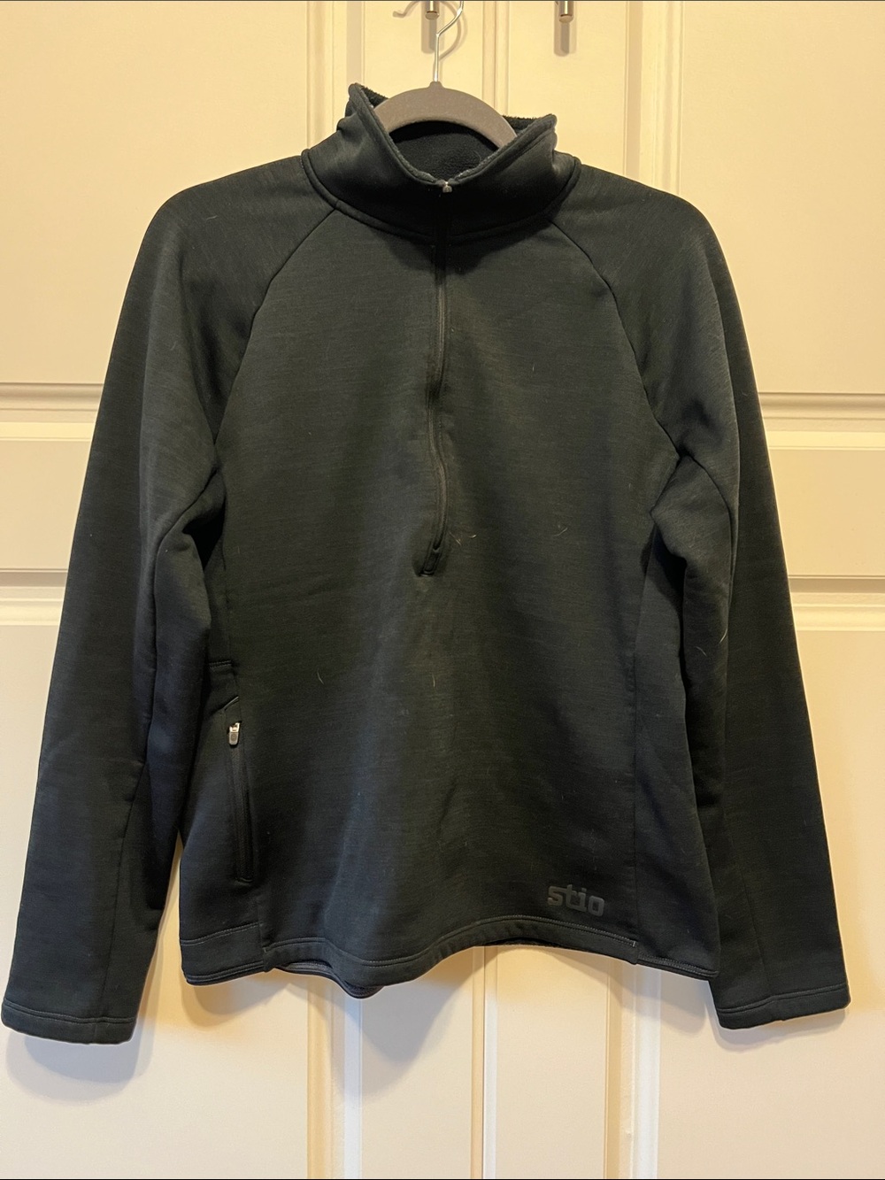 Stio Women’s Glide Power Stretch Abyss Heather Gray Zip Pullover Fleece Top L - Picture 4 of 10